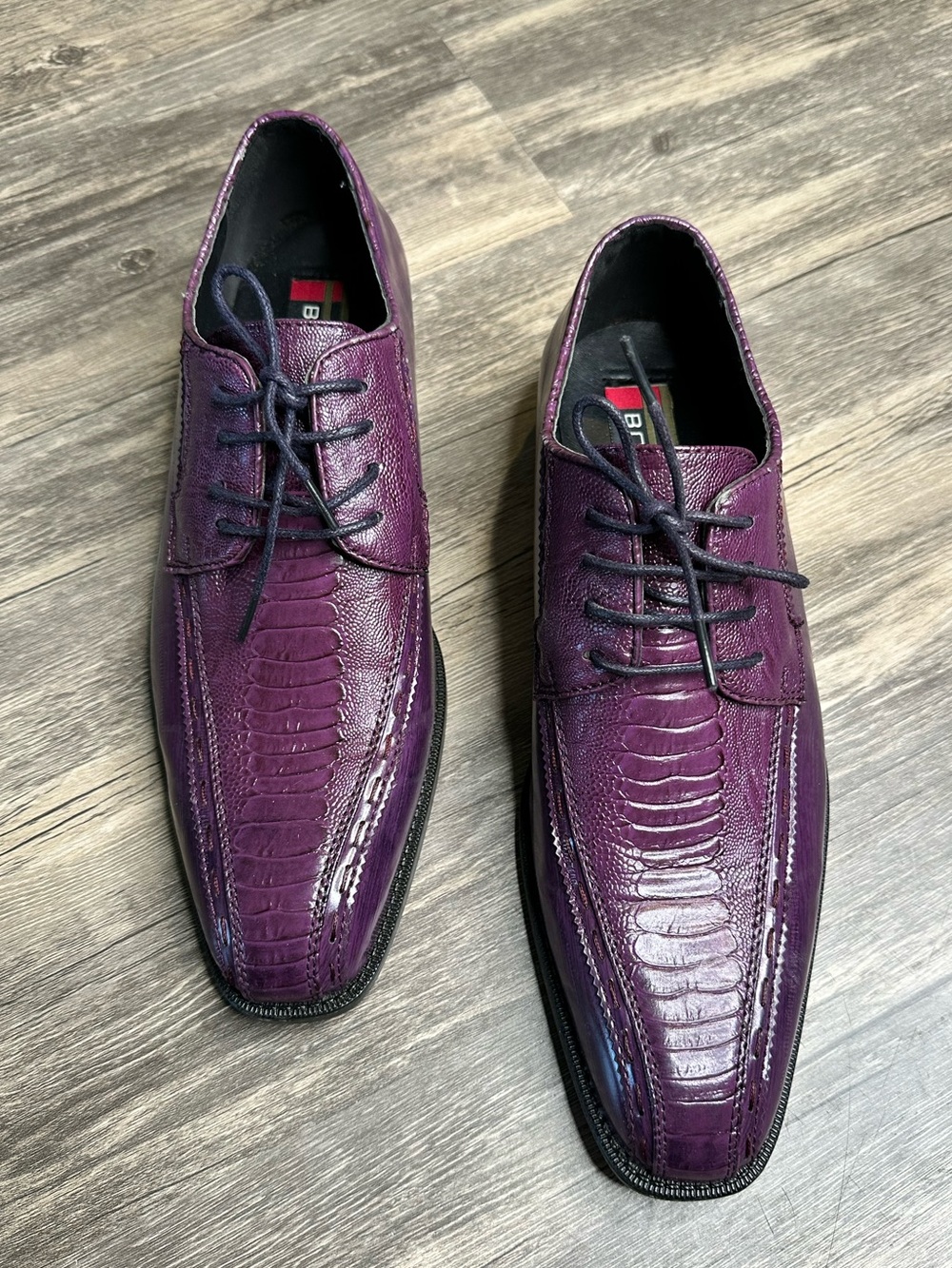 Bolano Eastport Purple Ostrich Print Dress Shoes Men’s Size 10 Lace Up